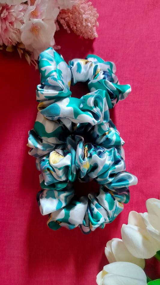 Teal Floral Scrunchie