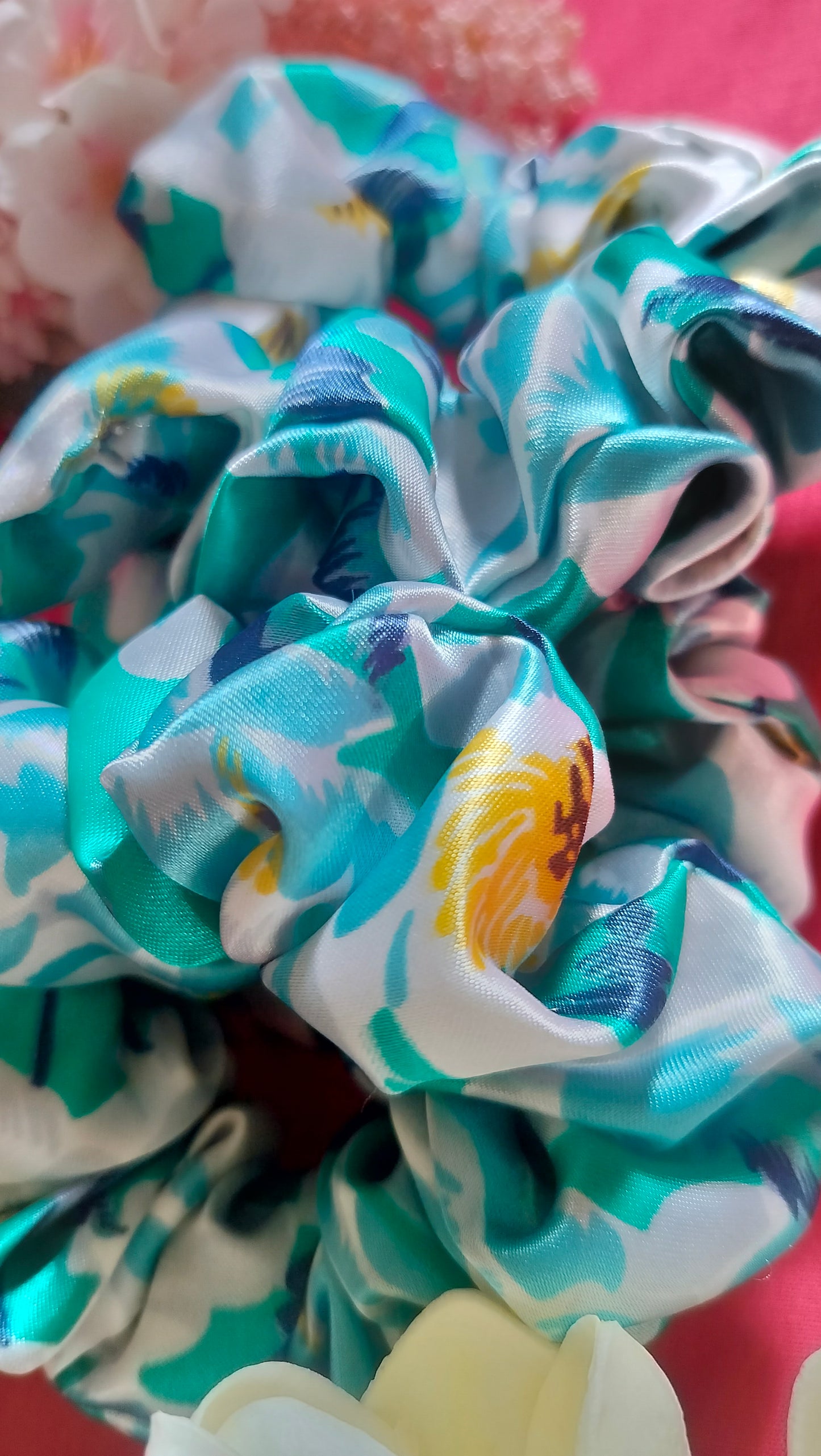 Teal Floral Scrunchie